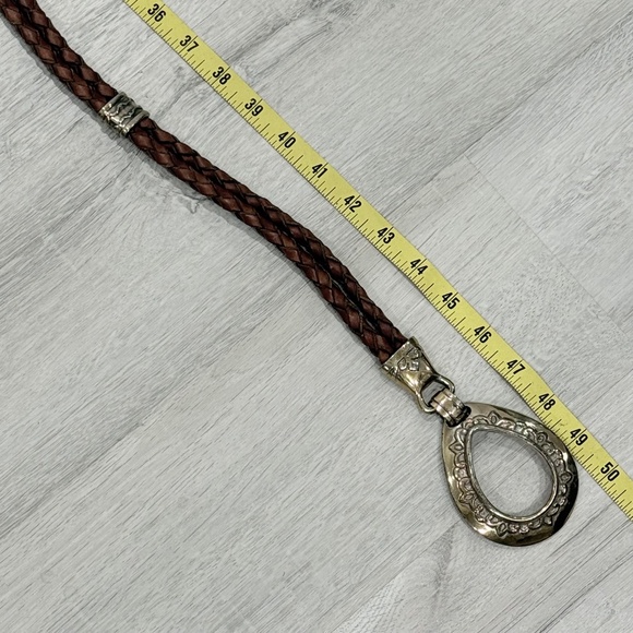 Vintage 90’s Brown Bolo Braided Tie Ornate Silver Buckle Western Belt main image 7